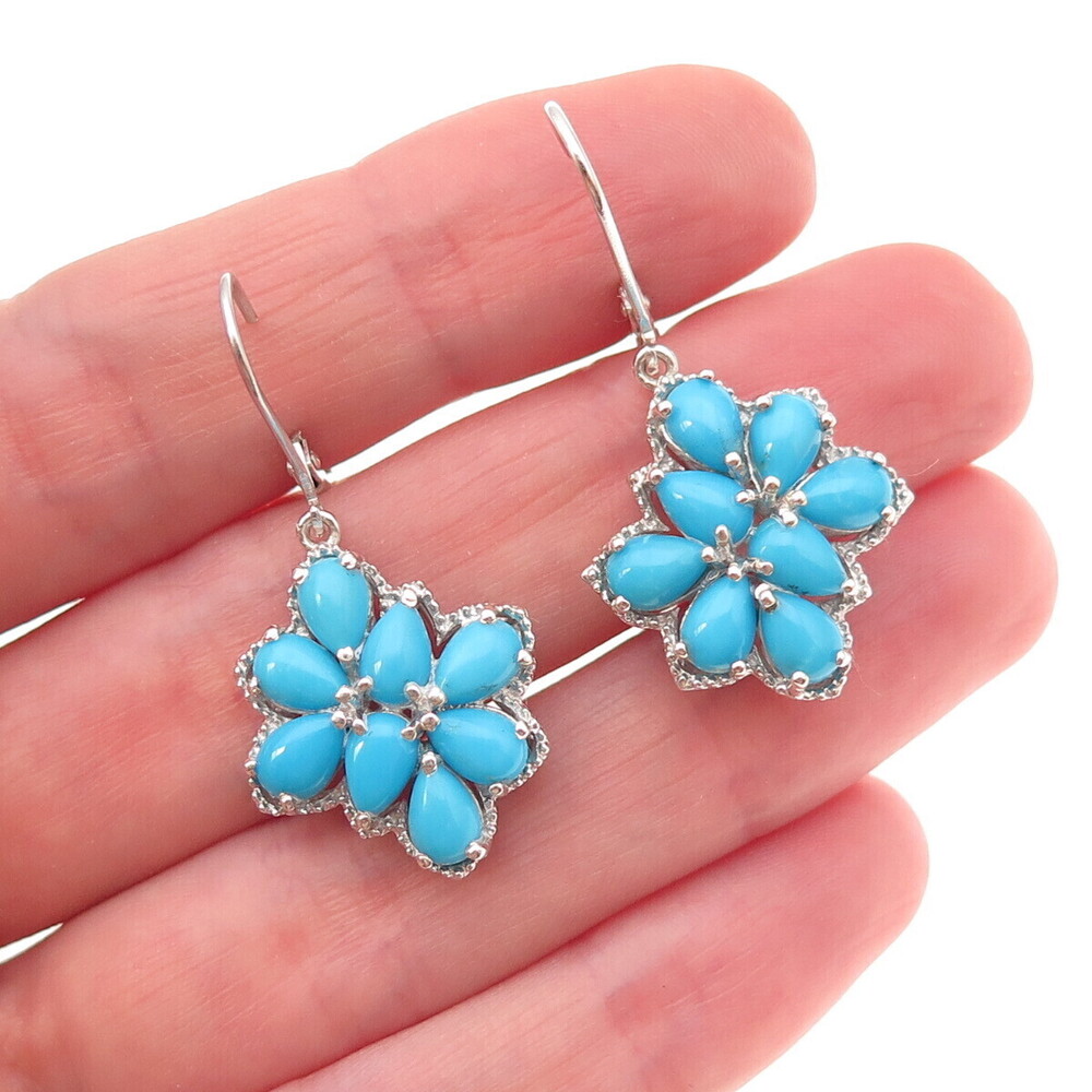Chuck Clemency Sterling Silver Real Sleeping Beauty Turquoise Floral Earrings